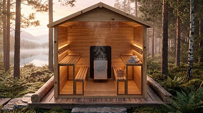 outdoor sauna 6x8 log cabin lifestyle