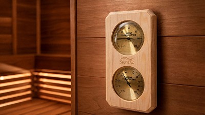 sauna thermometer hygrometer wood glass installed