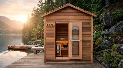 outdoor sauna 6x7 log cabin lifestyle