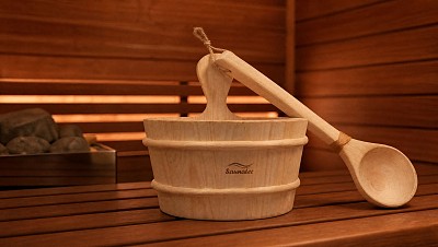 sauna bucket set 4 litre aspen with plastic insert and dipper lifestyle