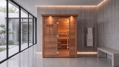 sauna frameless door clear glass installed