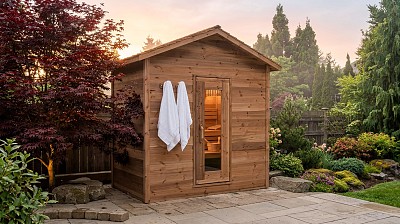outdoor sauna 5x6 cabin knotty cedar lifestyle