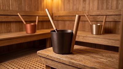 sauna bucket 5l rento aluminum bamboo handle lifestyle