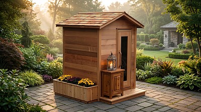 outdoor sauna 4x6 log cabin lifestyle