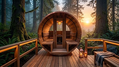 outdoor barrel sauna 7x7 clear cedar lifestyle