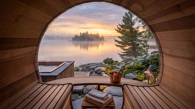 outdoor prefab barrel sauna inside