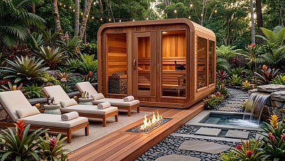 outdoor prefab cedar sauna lifestyle